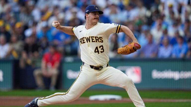 Logan Henderson during Dodgers&ndash;Brewers NLCS Game 2 at American Family Field on October 12, 2026.