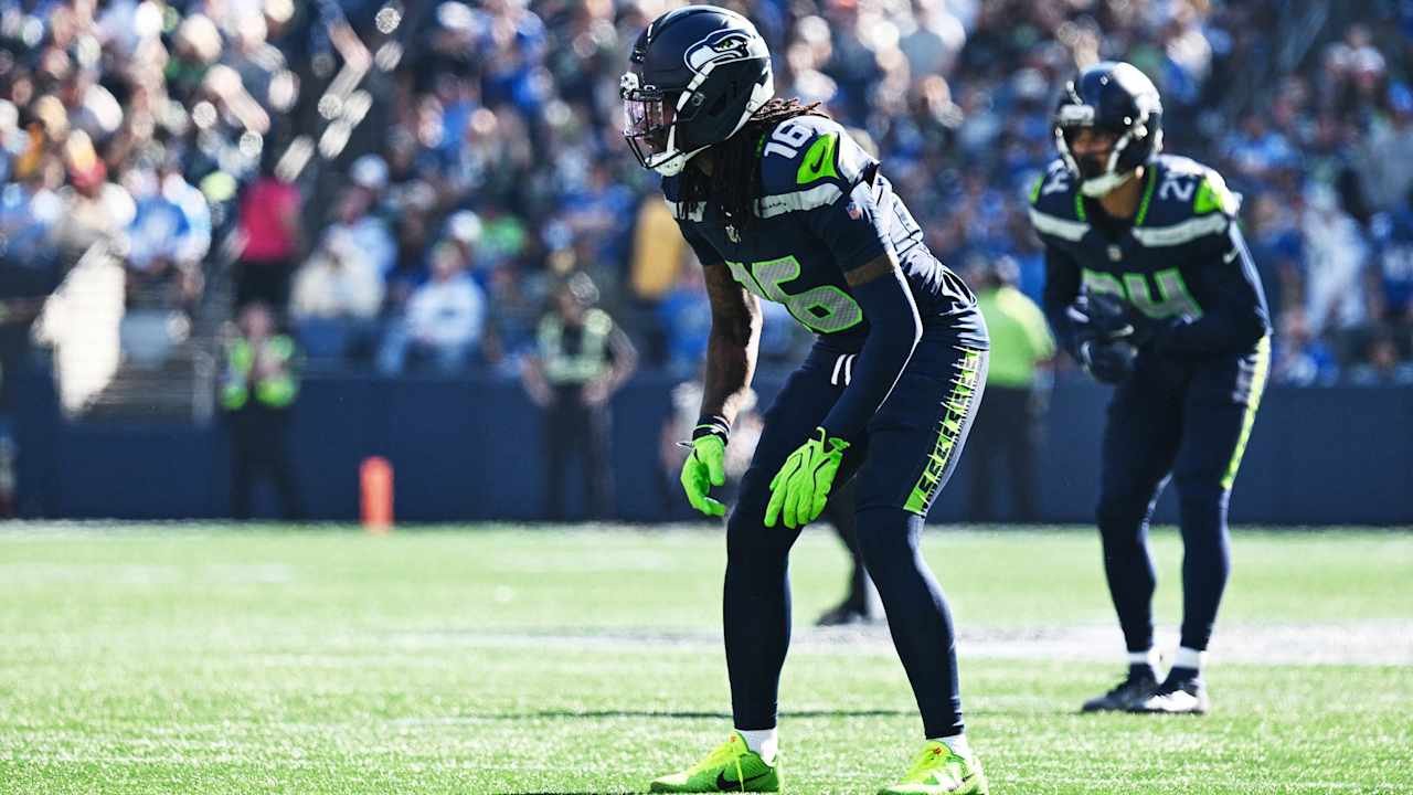 Trevon Diggs on the field in a Seattle Seahawks uniform.