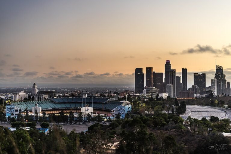 Dodger Stadium and downtown Los Angeles in October 2016. File photograph.