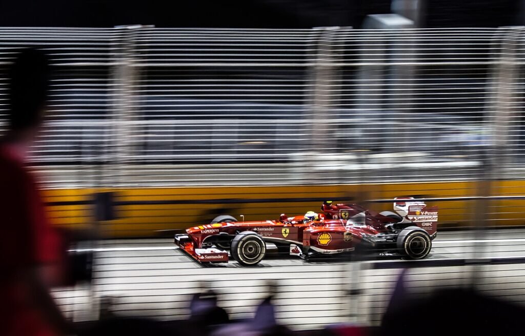 A Ferrari Formula One car at the 2013 Singapore Grand Prix.