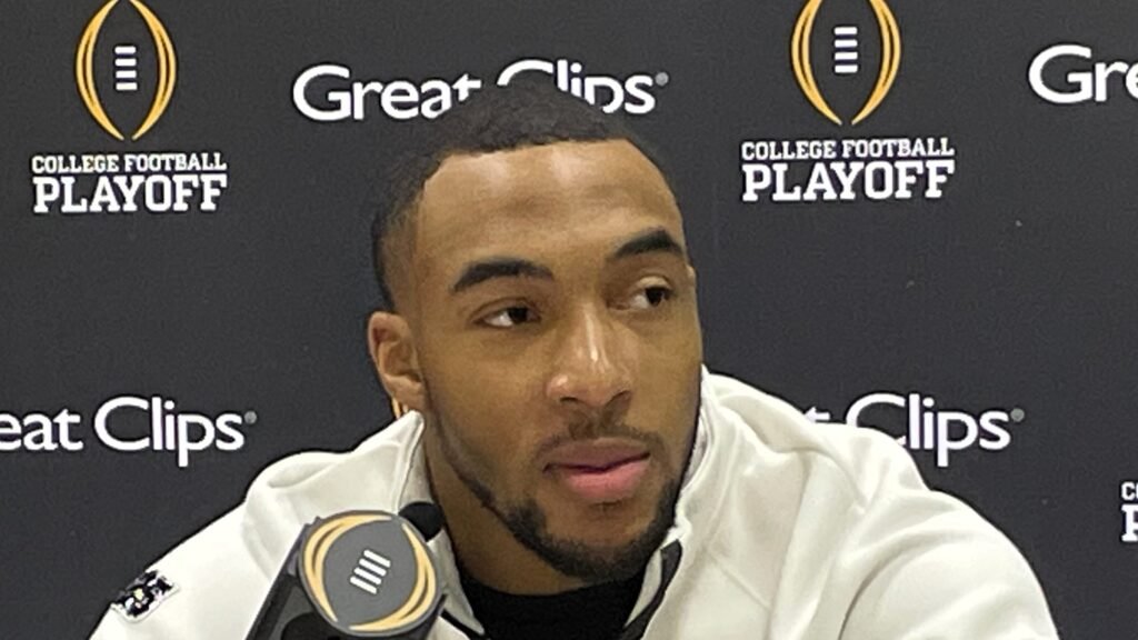 TreVeyon Henderson at Ohio State’s College Football Playoff media day in January 2025. File photograph.