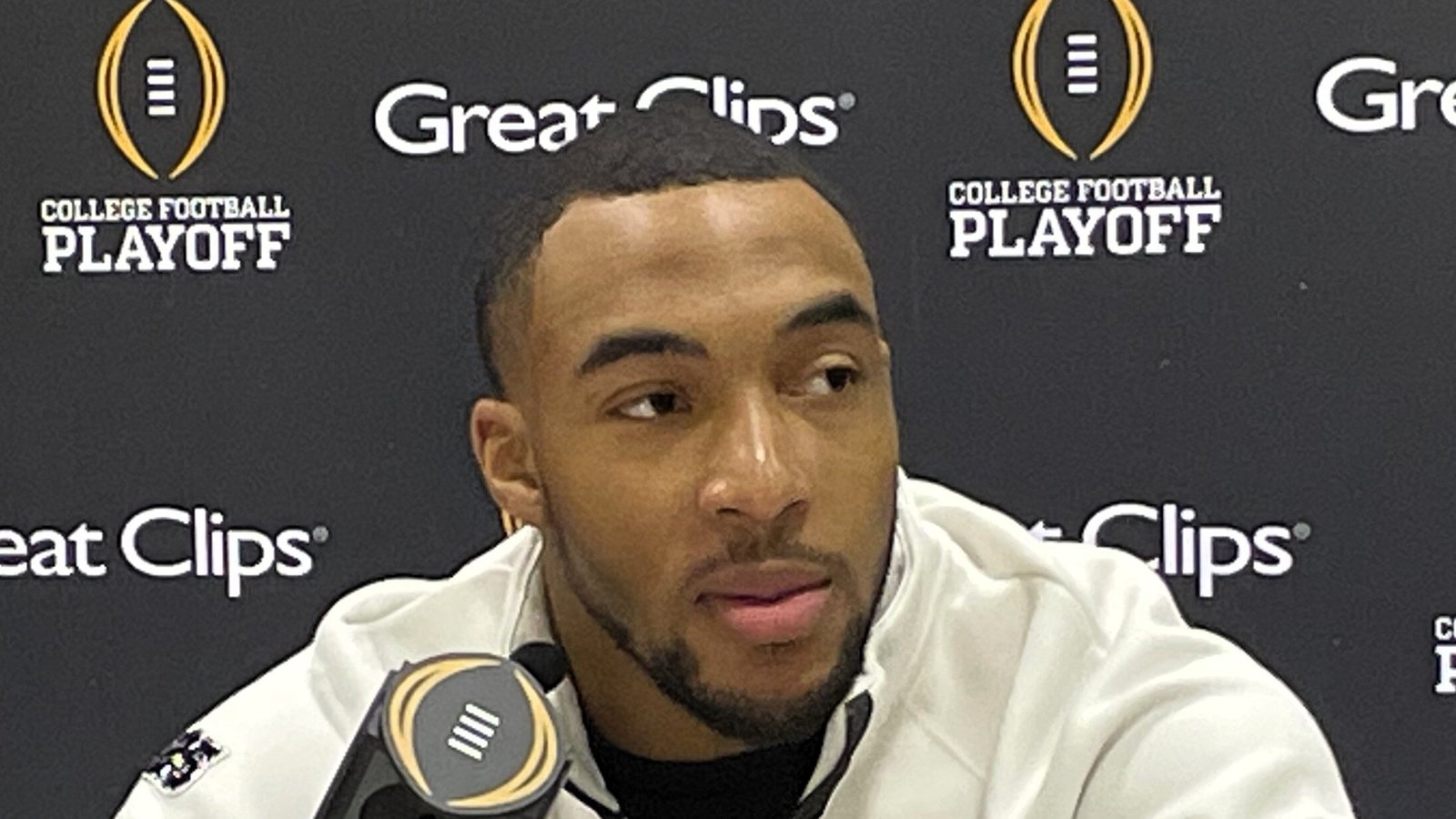 TreVeyon Henderson at Ohio State’s College Football Playoff media day in January 2025. File photograph.