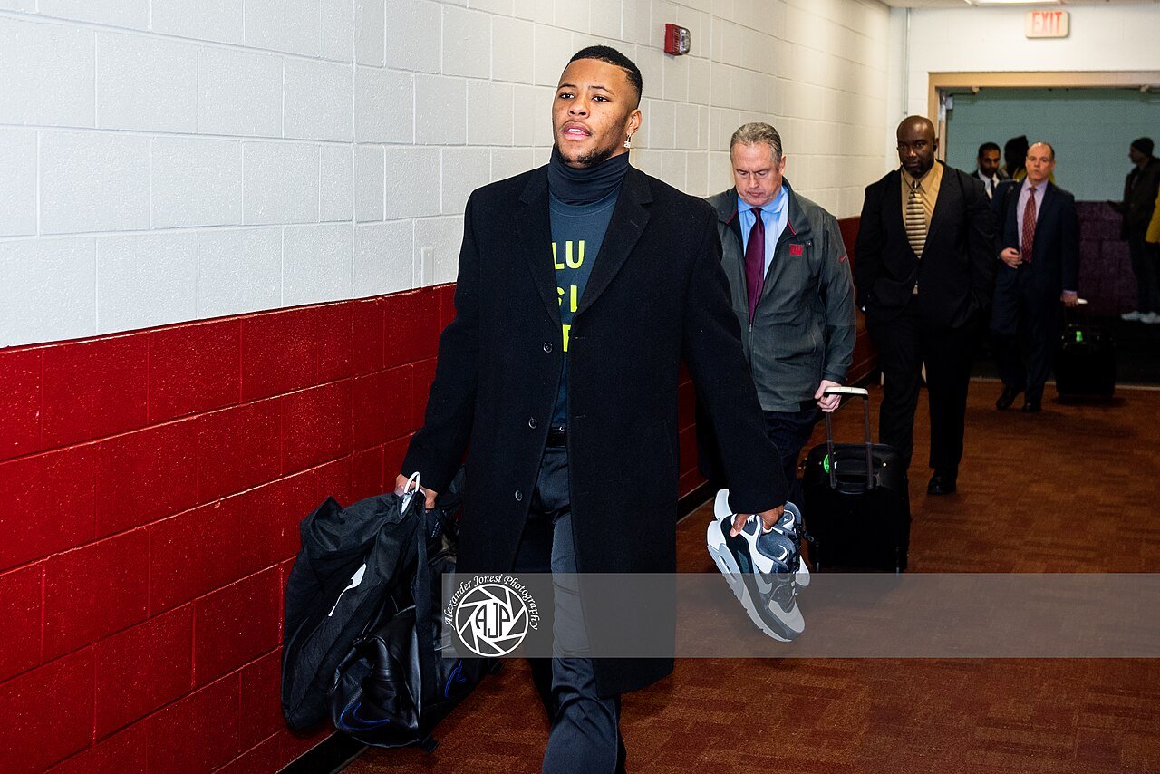 Saquon Barkley arriving for a Giants game in December 2019. File photograph.