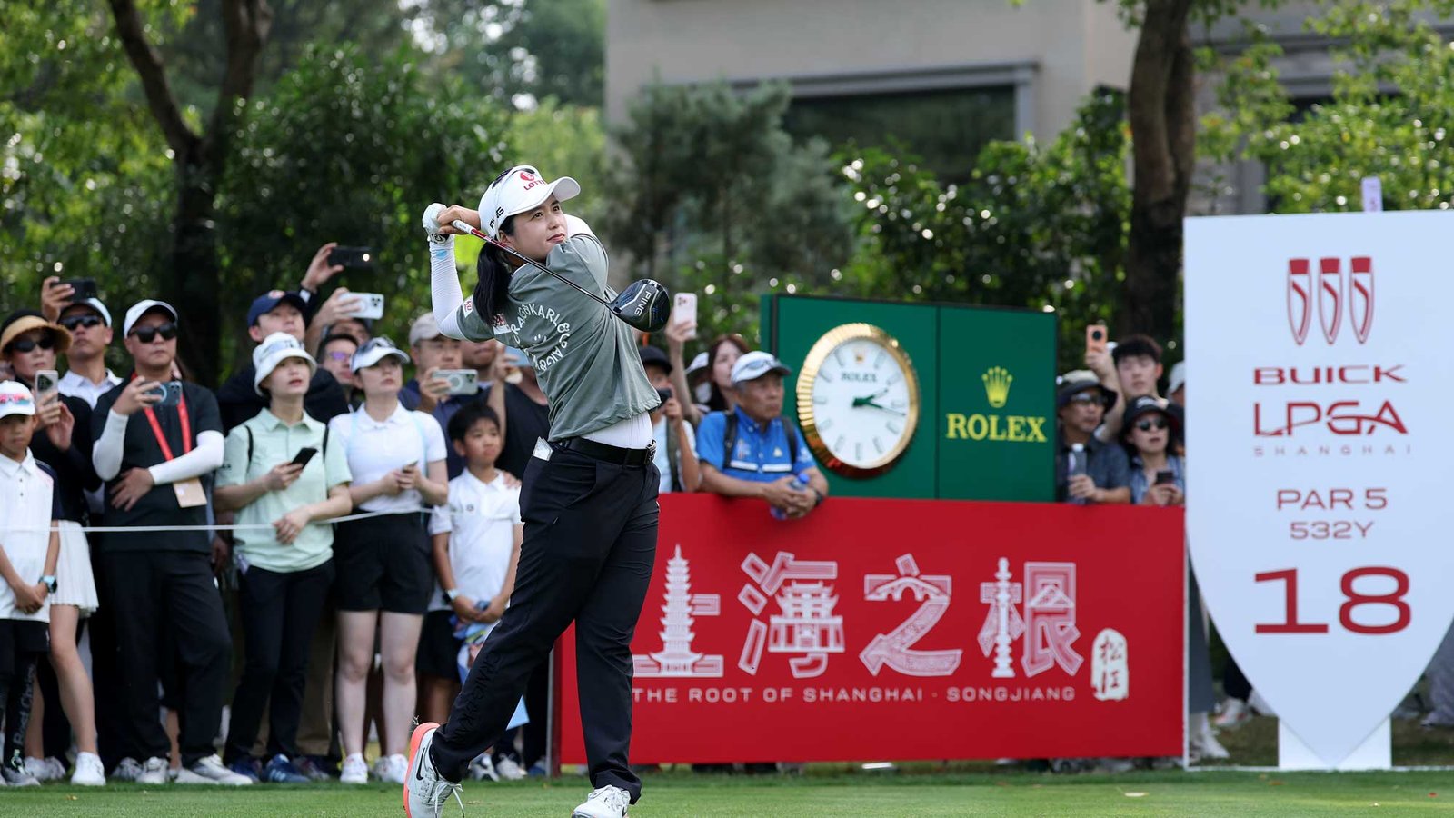 Hye-Jin Choi follows through on a tee shot in the final round of the 2026 Buick LPGA Shanghai