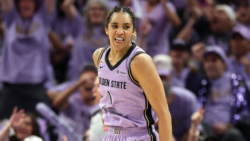 Gabby Williams in Golden State’s purple uniform during the October 17, 2026 WNBA Finals opener
