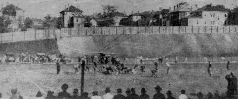 Georgia Tech, at left, lines up against Cumberland at Grant Field in 1916.