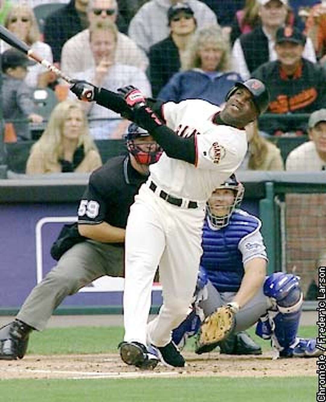 Bonds swings against the Dodgers on October 7, 2001