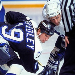 Brian Bradley facing off against a Winnipeg player