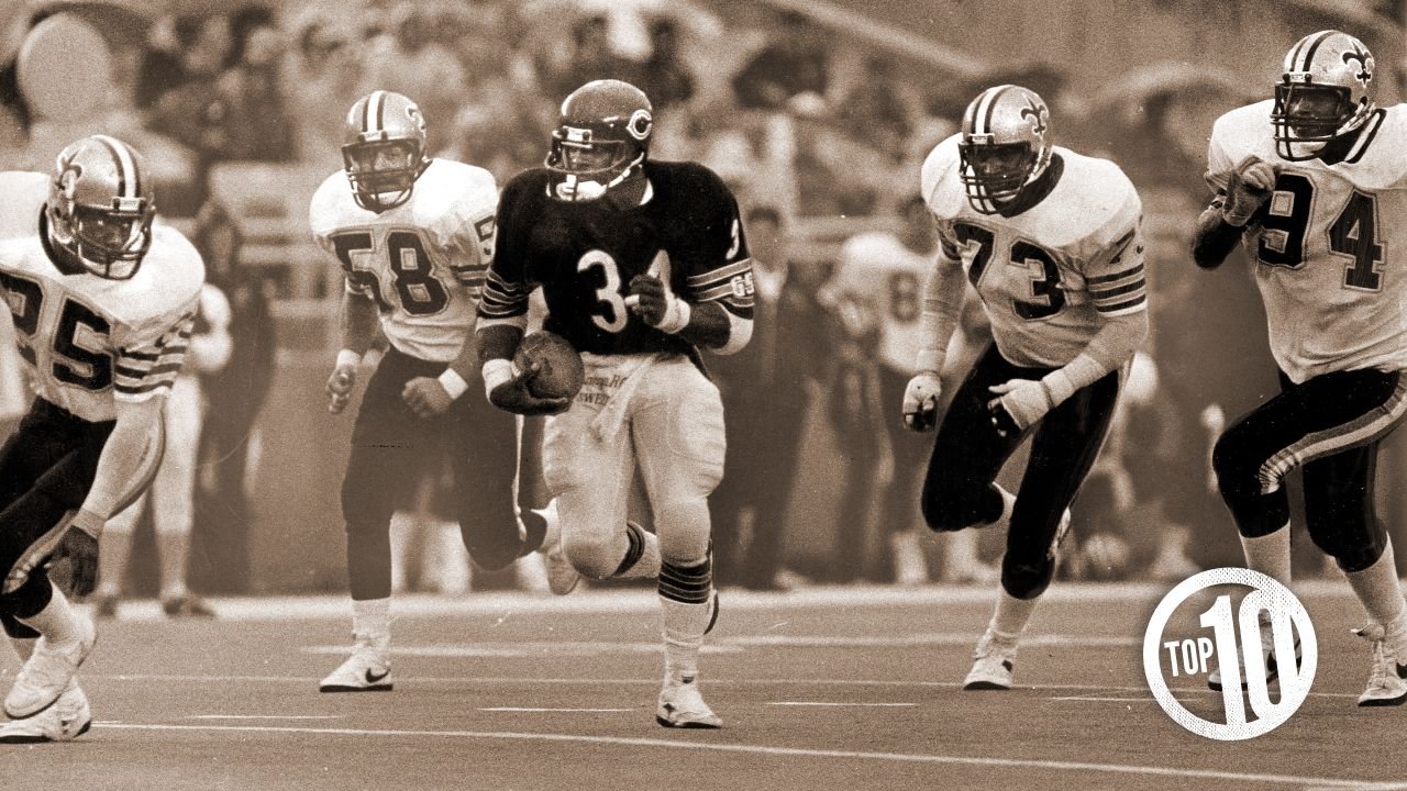 Walter Payton carrying the football against New Orleans