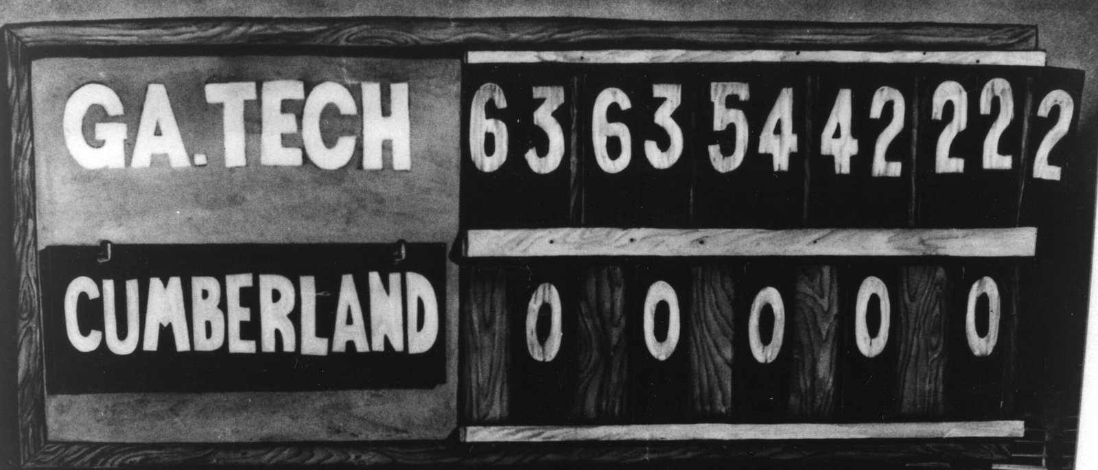 Scoreboard showing Georgia Tech 222 and Cumberland 0