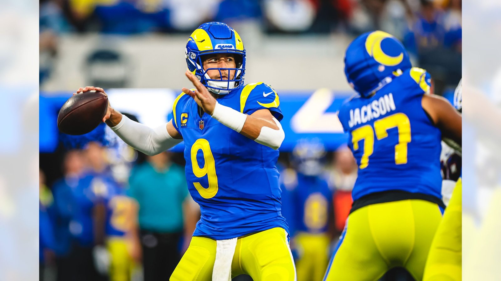 Matthew Stafford during the Bills–Rams game at SoFi Stadium on October 12, 2026