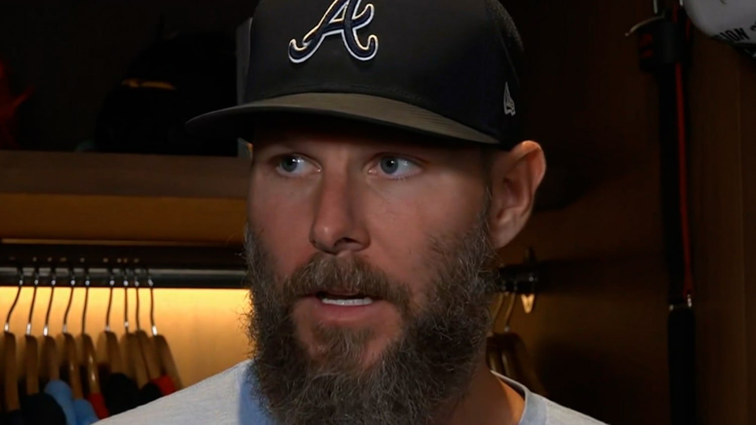 Chris Sale speaks after Dodgers-Braves NLDS Game 3 at Truist Park on October 6, 2026.