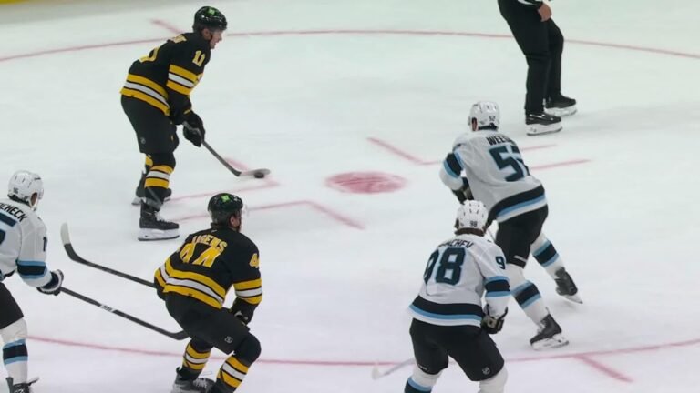 Casey Mittelstadt scores for Boston against Utah at TD Garden on October 8, 2026, in an official NHL highlight still.