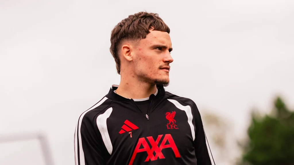 Florian Wirtz in Liverpool training clothing in the club’s October 27, 2026 fitness update.