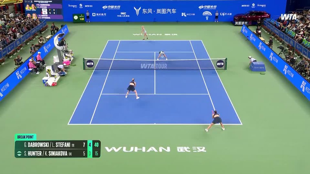 Gabriela Dabrowski and Luisa Stefani play Storm Hunter and Katerina Siniakova in the 2026 Wuhan doubles final.