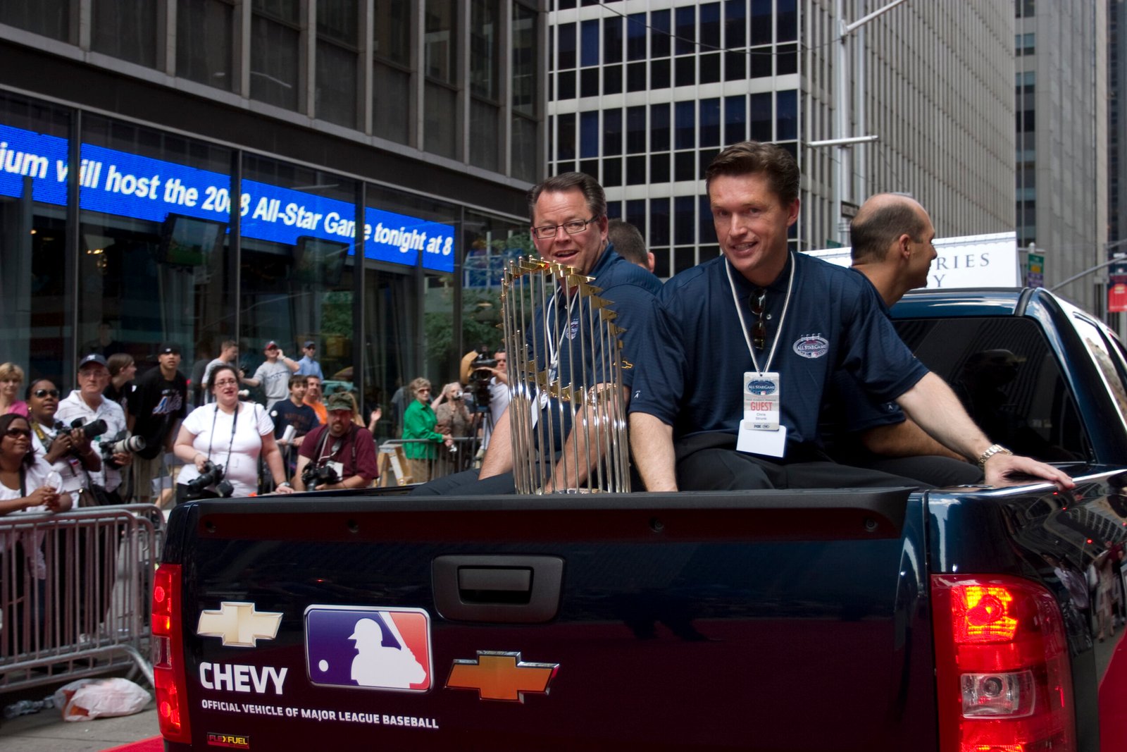 The World Series trophy on display in a file photograph from July 2008.